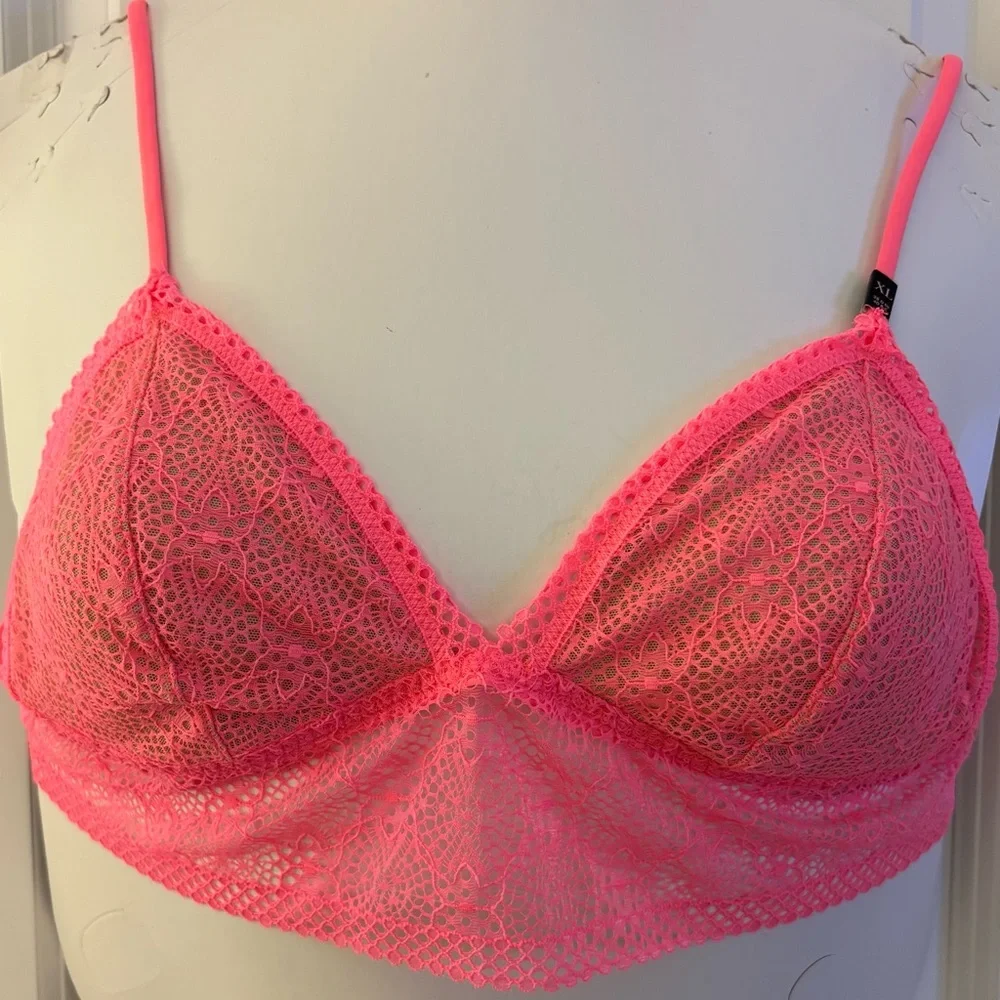 Victoria's Secret XL (38D to 40B-C) Bra Longline Bralette Coral Neon Pink Lace
